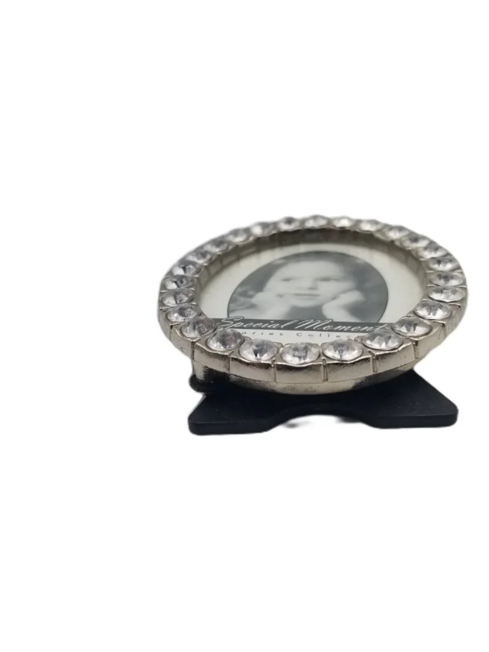 Special Moments Rhinestone Oval Picture Frame Silver Tone Tabletop Elegant